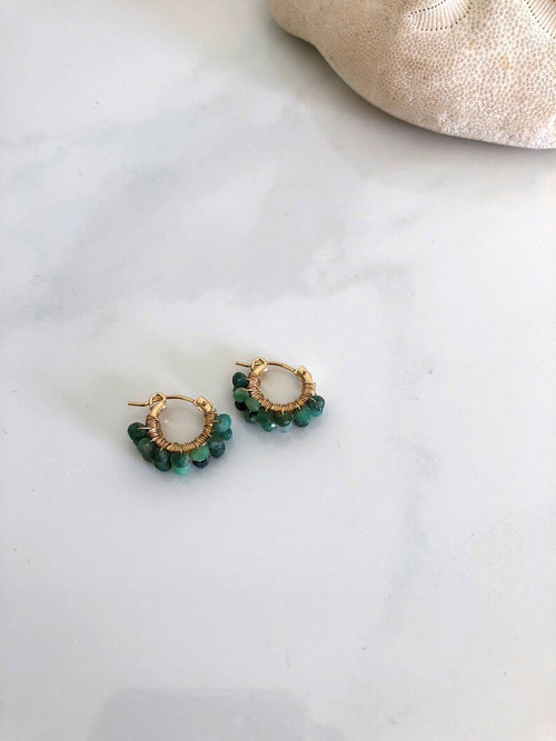 14K Gold Emerald Huggie Earrings – May Birthstone Mini Hoops