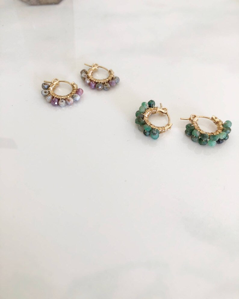 14K Gold Emerald Huggie Earrings – May Birthstone Mini Hoops