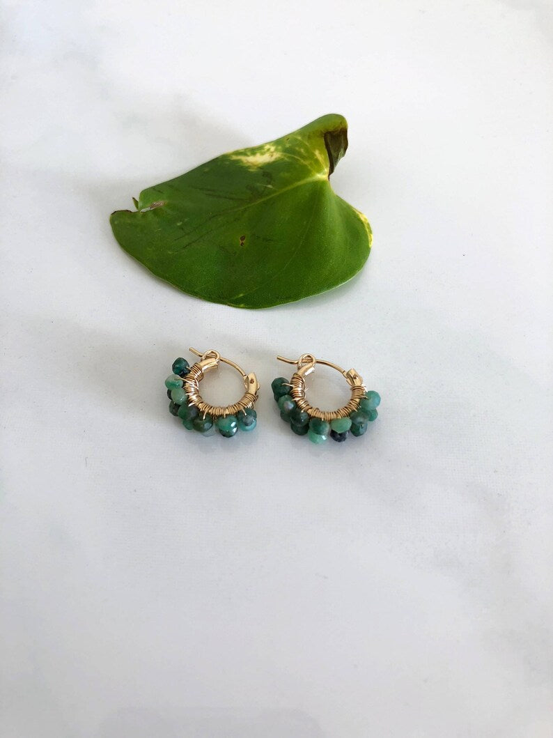 14K Gold Emerald Huggie Earrings – May Birthstone Mini Hoops