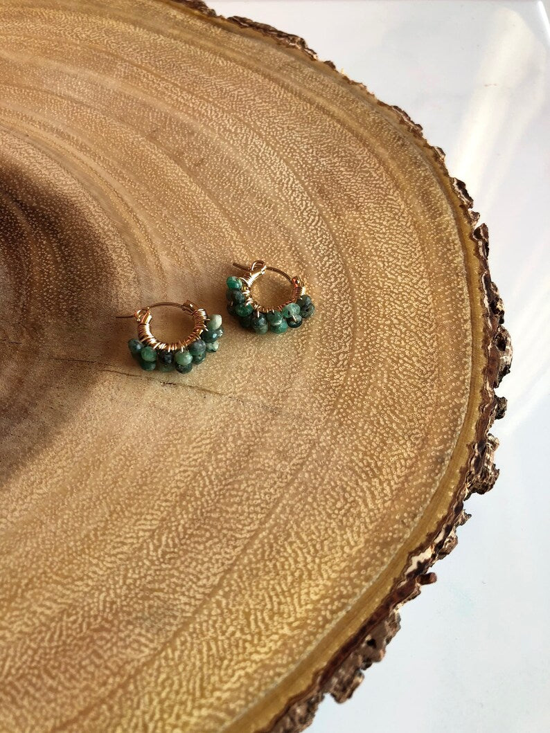 14K Gold Emerald Huggie Earrings – May Birthstone Mini Hoops