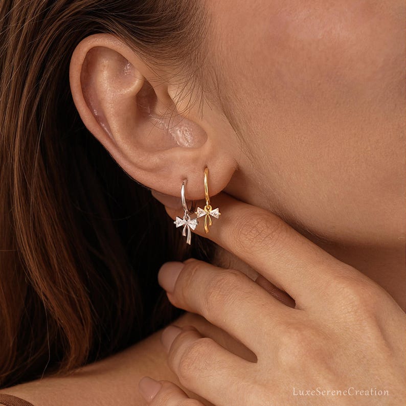 Sterling Silver Ribbon Huggie Earrings – Delicate Drop Hoops for Women, Birthday & Christmas Gift