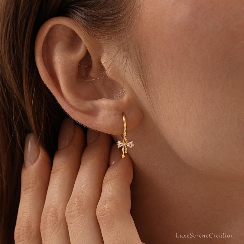 Sterling Silver Ribbon Huggie Earrings – Delicate Drop Hoops for Women, Birthday & Christmas Gift