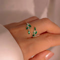 925 Sterling Silver Emerald Leaf Ring – Adjustable Everyday Jewelry with Birthstone Gift Option